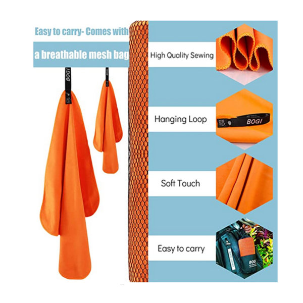 BOGI Microfiber Travel Sports Towel-Quick Dry Towel, Soft Lightweight Microfiber Camping Towel Absorbent Compact Travel Towel for Camping Gym Yoga Swimming Backpacking Orange