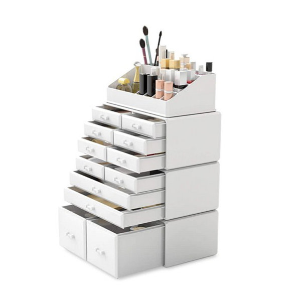 Readaeer Makeup Cosmetic Organizer Storage Drawers Display Boxes Case with 12 Drawers(White)