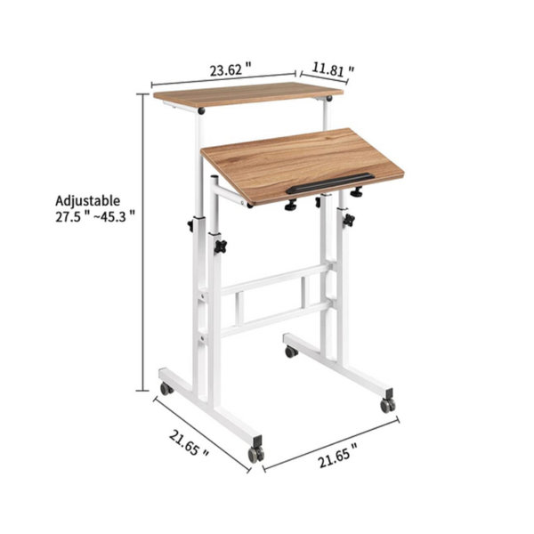 SIDUCAL Height Adjustable Standing Desk Converter Mobile Stand Up Table Home Office Workstation Riser, Rolling Laptop Cart for Standing and Sitting