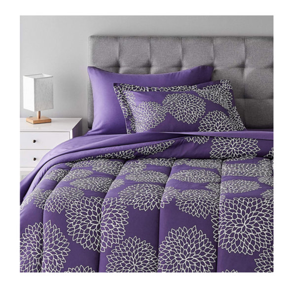 Amazon Basics 5-Piece Lightweight Microfiber Bed-In-A-Bag Comforter Bedding Set - Twin Twin XL, Purple Floral