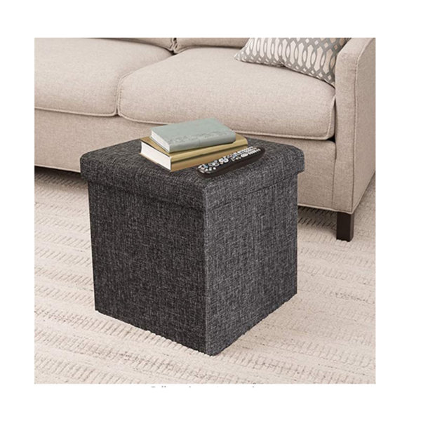 Seville Classics Foldable Storage Ottoman, Charcoal Gray Stand