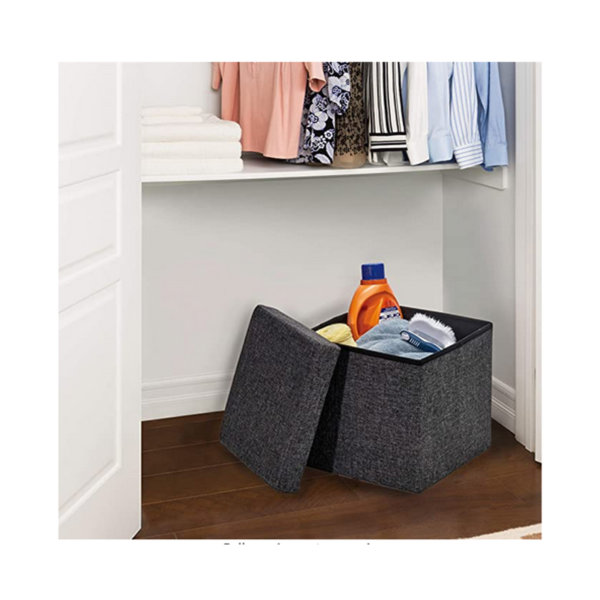 Seville Classics Foldable Storage Ottoman, Charcoal Gray Storage