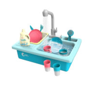 CUTE STONE Color Changing Play Kitchen Sink Toys, Children Heat Sensitive Electric Dishwasher Playing Toy with Running Water, Automatic Water Cycle System Play House Pretend Role Play Toys for Boys Girls