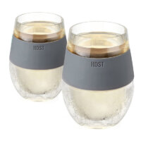 Host Freeze Cooling Cup Set of 2 Plastic Double Wall Insulated Freezer Chilling Tumbler with Gel, Wine Glasses for Red and White Wine, 8.5 oz, Grey