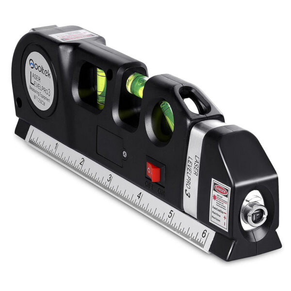 Qooltek Multipurpose Laser Level Horizon Horizontal Vertical Line 8ft+ Measure Tape Ruler