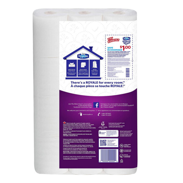 Royale Velour, Plush & Thick Toilet Paper, 12 Double Equal 24 Rolls Back view