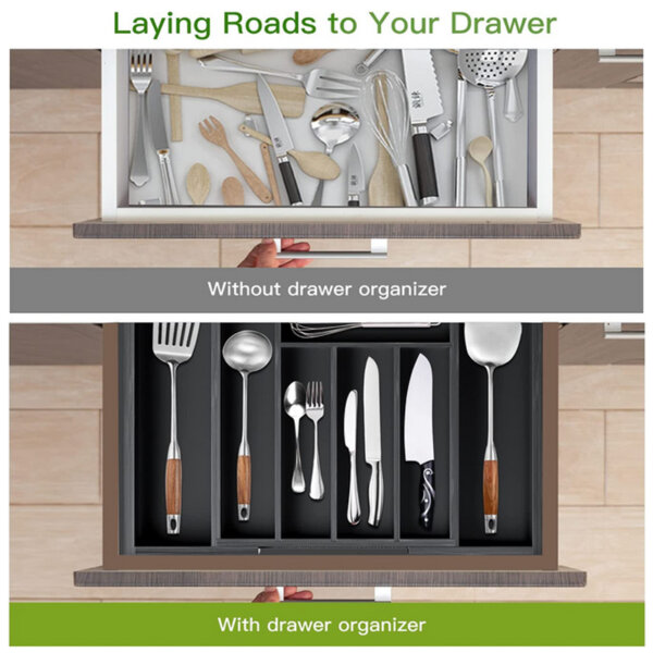 Bamboo Expandable Drawer Organizer for Utensils Holder Laying roads to your drawer