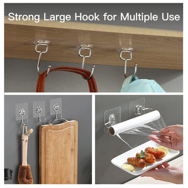 Large Adhesive Hooks for Hanging Heavy-Duty 44Ib(Max) 10 Packs Multi purpose