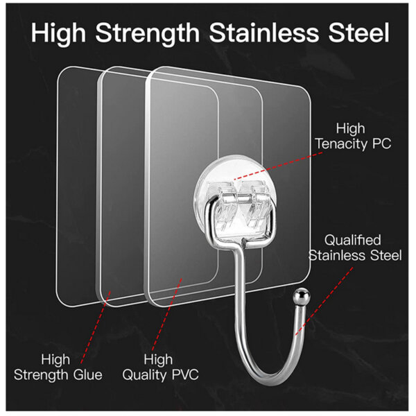 Large Adhesive Hooks for Hanging Heavy-Duty 44Ib(Max) 10 Packs high strength stainless steel