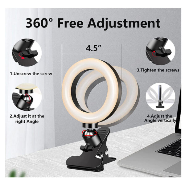 Video Conference Lighting Kit, 4.5'' Computer Ring Light Laptop with Stand & Clip 360 free adjustment