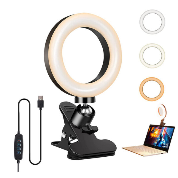 Video Conference Lighting Kit, 4.5'' Computer Ring Light Laptop with Stand & Clip