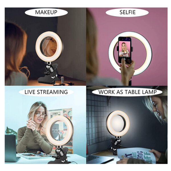 Video Conference Lighting Kit, 4.5'' Computer Ring Light Laptop with Stand & Clip uses in different ways