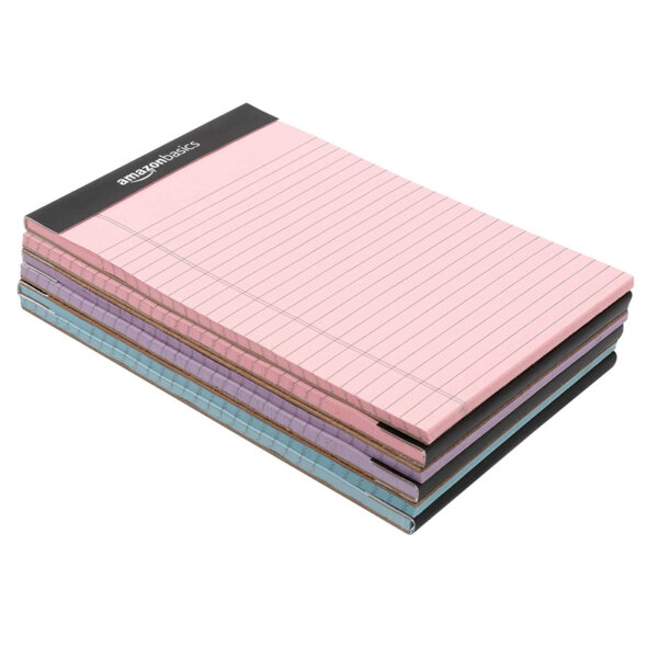 Amazon Basics Narrow Ruled 5 x 8-Inch Lined Writing Note Pads - 6-Pack (50-sheet Pads), Pink, Orchid & Blue