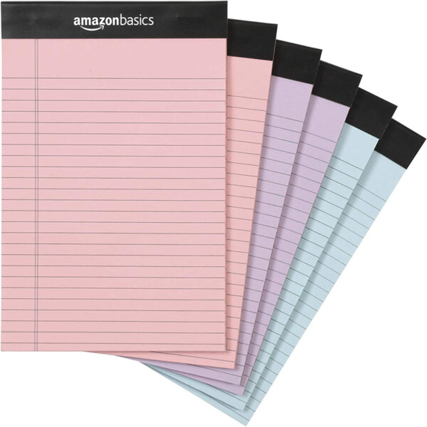 Amazon Basics Narrow Ruled 5 x 8-Inch Lined Writing Note Pads - 6-Pack (50-sheet Pads), Pink, Orchid & Blue Assorted Colors