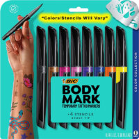 BodyMark by BIC, Temporary Tattoo Marker, Skin Safe, Flexible Brush Tip, Long-Lasting, Assorted Colours, 8-Pack