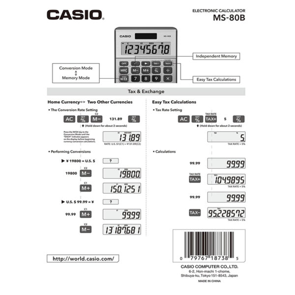 Casio MS-80B Standard Function Desktop Calculator,Black conversion mode