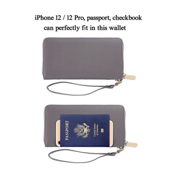 Chelmon Large Capacity Womens Wallet Leather RFID Blocking Purse Credit Card Clutch(CH Grey) Iphone 12