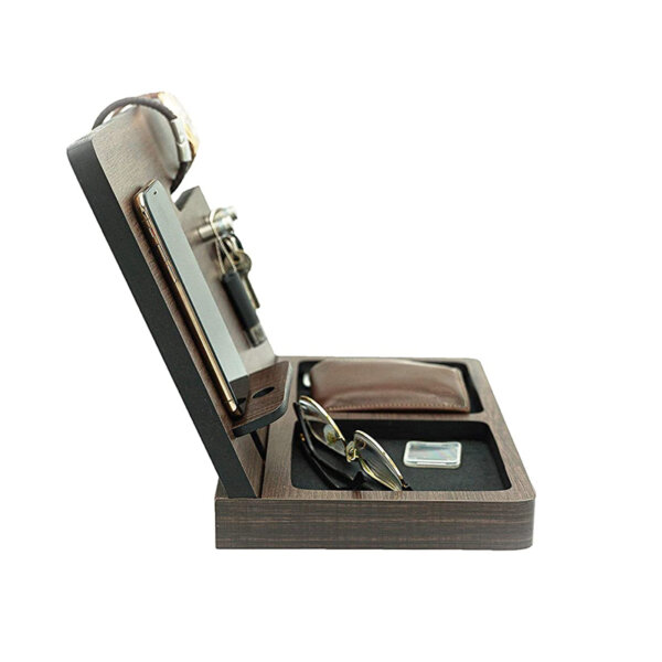 Gift for men, Wooden Desk and Nightstand Organizer, Phone Docking Station, Key, Wallet Stand, Watch Organizer, Men Gift