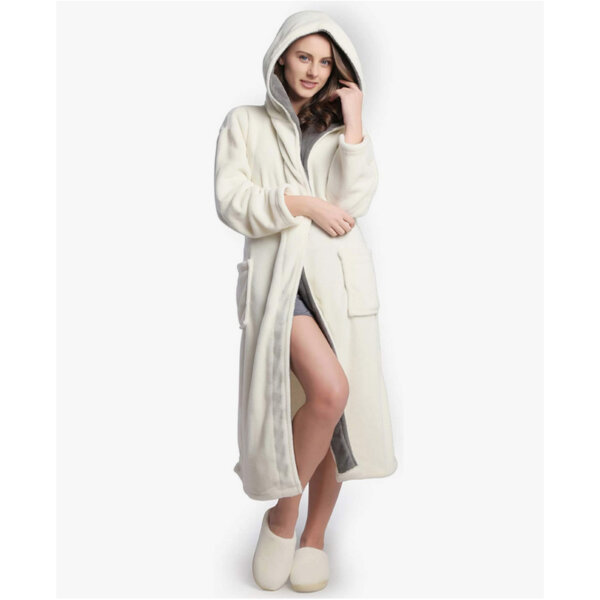 Hooded Women's Soft Spa Long Kimono Bathrobe with Shawl Collar for Comfy Sleepwear