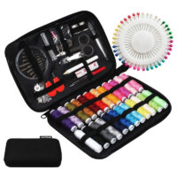 JUNING Sewing Kit with Case, 130 pcs Sewing Supplies for Home Travel and Emergency, Kids Machine, Contains 24 Spools of Thread of 100m, Mending and Sewing Needles, Scissors, Thimble, Tape Measure etc