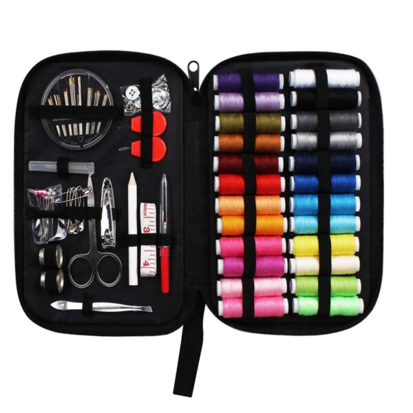 JUNING Sewing Kit with Case, 130 pcs Sewing Supplies for Home Travel and Emergency, Kids Machine, Contains 24 Spools of Thread of 100m, Mending and Sewing Needles, Scissors, Thimble, Tape Measure etc