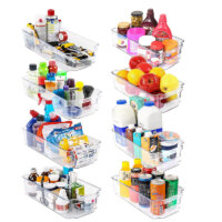 KICHLY Pantry Organizer – Include 8 Organizer Large & Small Drawers Stackable Fridge Organizers for Freezer, Kitchen, Countertops, Cabinets (Pack of 8, Clear)