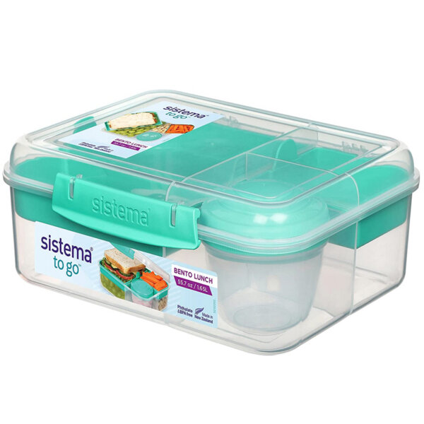 Sistema To Go Collection Bento Box Plastic Lunch and Food Storage Container, 55.7 Ounce, Multi Compartment (Color May Vary)