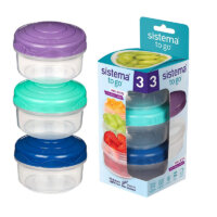 Sistema to Go Collection Mini Bites Small Food Storage Containers, 4.39 oz./130 mL, Pink/Green/Blue, 3 Count