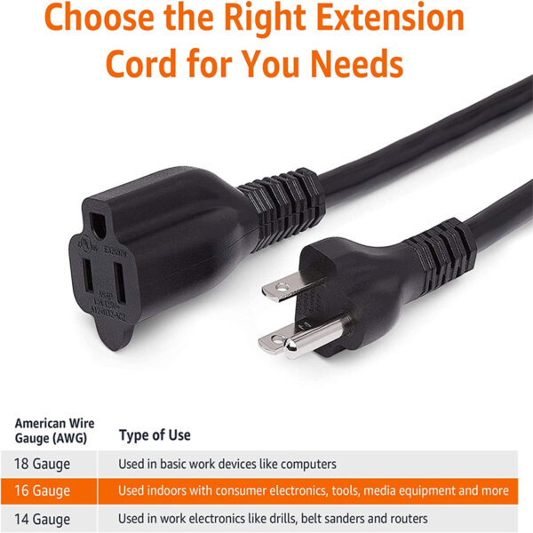 Amazon basics 6-foot extension cord - 13 amps, 125v - black Right extension