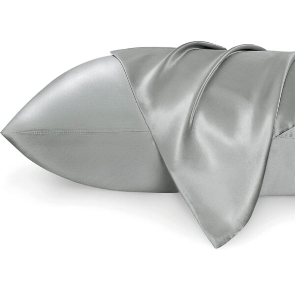 Bedsure Satin Pillow Case Queen Size 2 Pack- Grey Satin Pillowcase for Hair and Skin - Similar to Silk Pillowcase with Envelope Closure