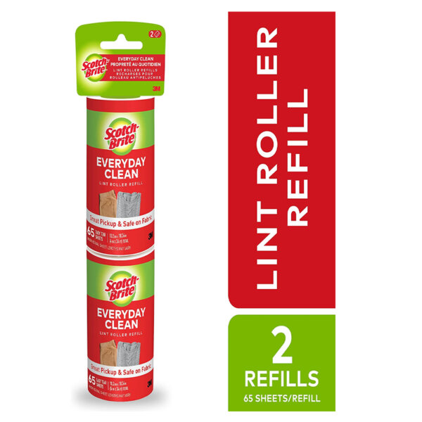 Scotch-Brite Lint Roller Refill, 2 Pack, 65 Sheets Refill, Replacement for Refillable Lint roller Brush