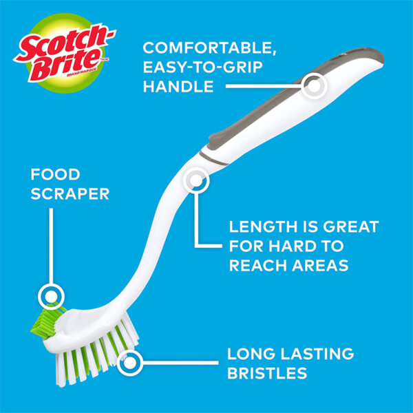 Scotch-Brite Pot, Pan and Dish Brush, Flexible Bristles, Double Sided Scrub Brush Easy to grip