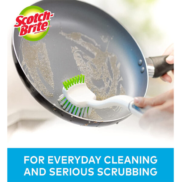 Scotch-Brite Pot, Pan and Dish Brush, Flexible Bristles, Double Sided Scrub Brush For everyday cleaning