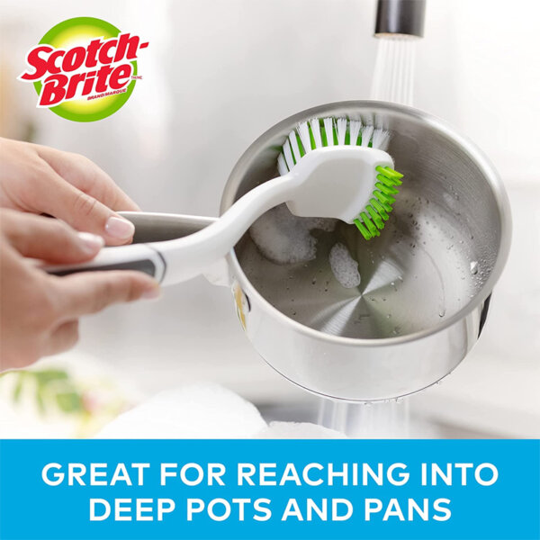 Scotch-Brite Pot, Pan and Dish Brush, Flexible Bristles, Double Sided Scrub Brush Great for deep pots