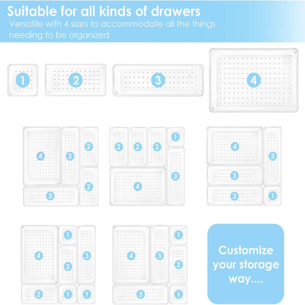 Vtopmart 25 PCS Plastic Clear Drawer Organizer, Acrylic Desk Drawer organizers and Storage for Makeup Suitable for all kinds of drawers