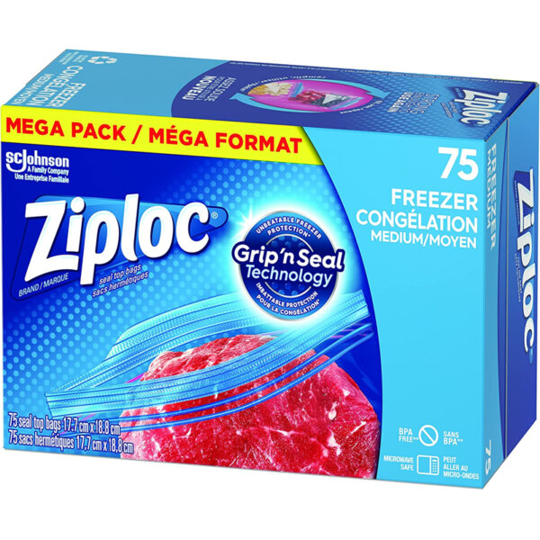 Ziploc Medium Food Storage Freezer Bags, Grip 'n Seal Technology for Easier Grip, Open and Close
