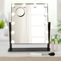Depuley Vanity Mirror Lights, Hollywood Makeup Mirror Lighted with 12pcs Dimmable Bulbs, 3 Color Changing, Touch Screen, Beauty Mirror with 10X Magnifying for Tabletop, Dressing Room, Black