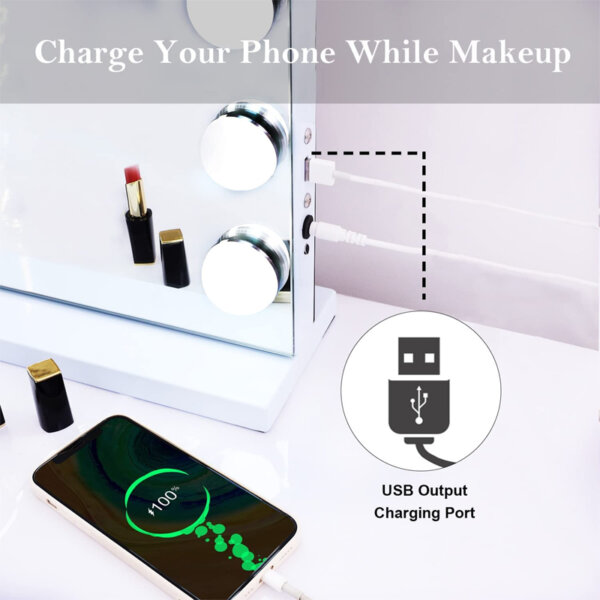 FENCHILIN Large Vanity Mirror with Lights and Bluetooth Speaker Charge your phone while makeup