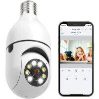 Light Bulb Security Camera, Wireless 360°Panoramic Surveillance Cam, 2.4GHz WiFi Smart 1080P Outdoor Security Camera with Motion Detection Alarm Night Vision Two-Way-Talk Phone Remote View Indoor E27