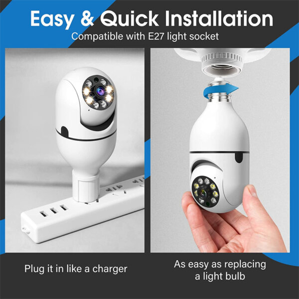 Light bulb security camera wireless 360°panoramic surveillance cam Easy and quick installation