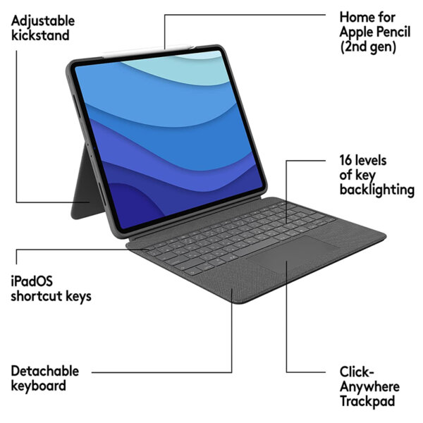 Logitech Combo Touch iPad Pro 12.9 inch Keyboard Case adjustable