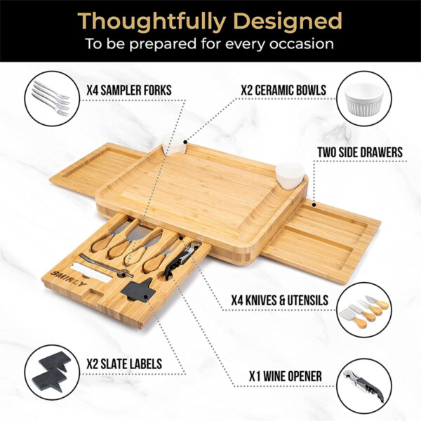 SMIRLY Large Charcuterie Boards Bamboo Cheese Board and Knife Set Thoughtfully design