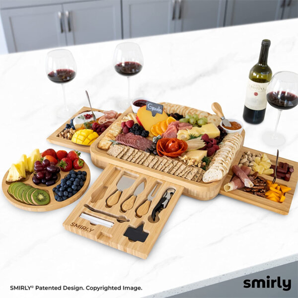 SMIRLY Large Charcuterie Boards Bamboo Cheese Board and Knife Set Unique gift set