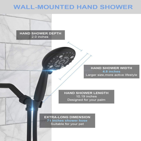 Shower Head -SR SUN RISE 6-Settings 4.8 High Pressure Handheld Shower Head Set Wall mounted hand shower