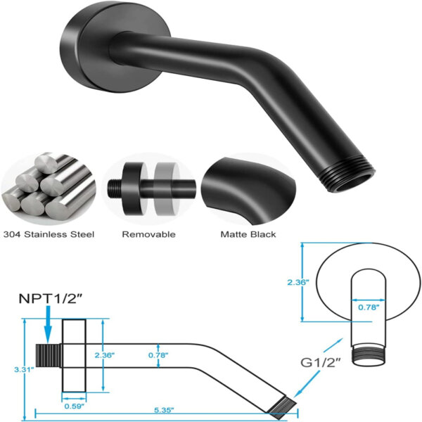 Shower Head -SR SUN RISE 6-Settings 4.8 High Pressure Handheld Shower Head Set fittings