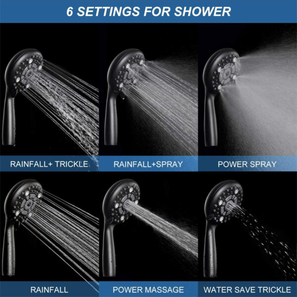 Shower Head -SR SUN RISE 6-Settings 4.8 High Pressure Handheld Shower Head Set settings