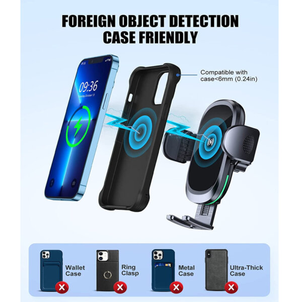 Uivaby Wireless Car Charger Mount foreign object detection case friendly