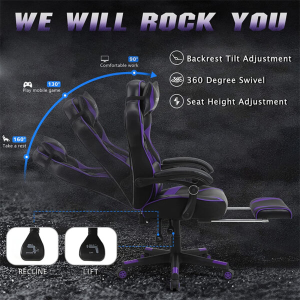 Zeanus Purple Gaming Chair backrest tilt adjustment