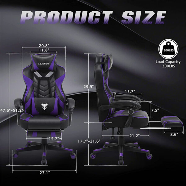 Zeanus Purple Gaming Chair product size