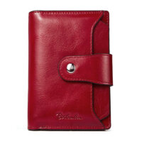 BOSTANTEN Women Leather Wallet RFID Blocking Small Bifold Zipper Pocket Wallet Card Case Purse with ID Window Red